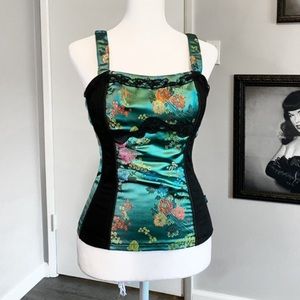 Tripp NYC Embroidered Satin Corset Vintage Top
